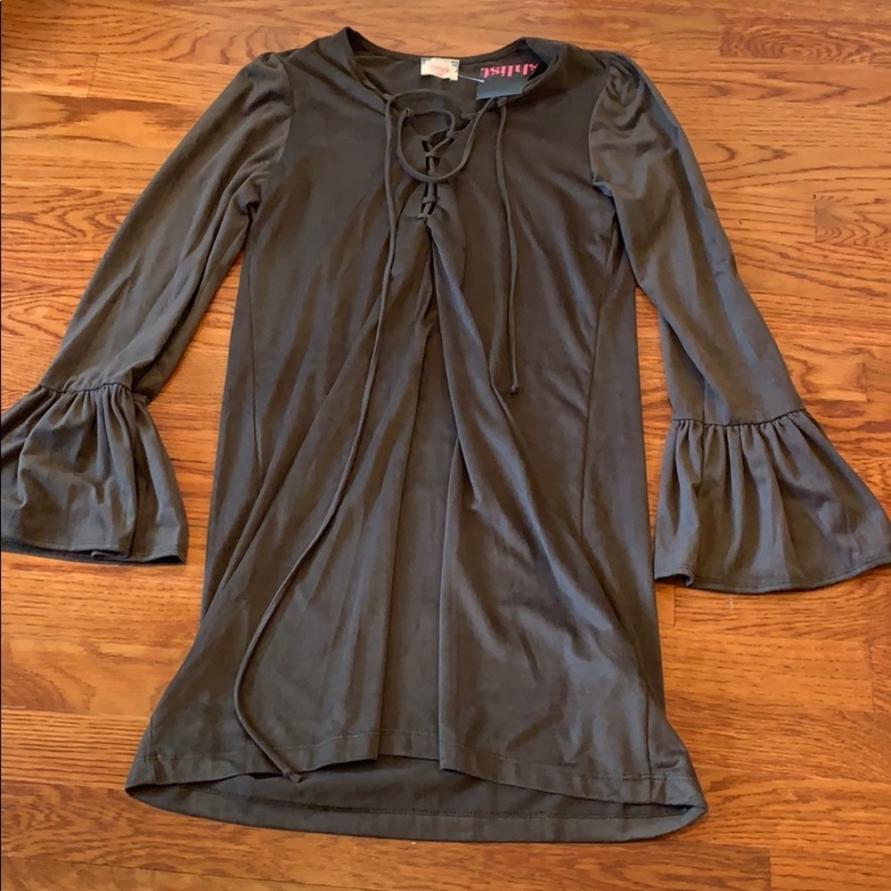 Dark army green suede dress.